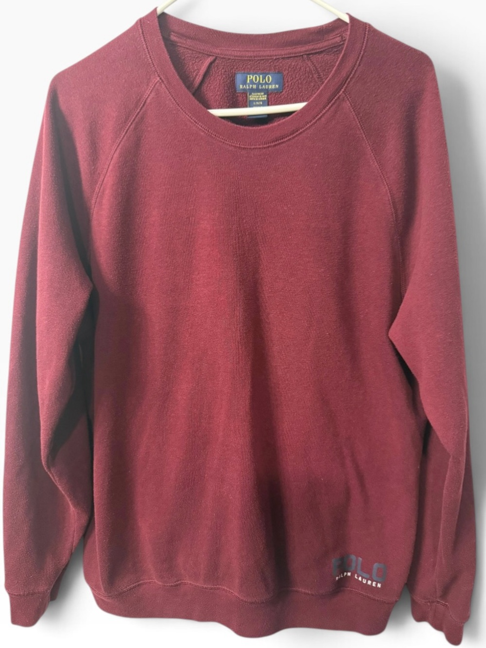 Mens Polo Ralph Lauren brushed fleece raglan sleepwear burgundy sweatshirt Large